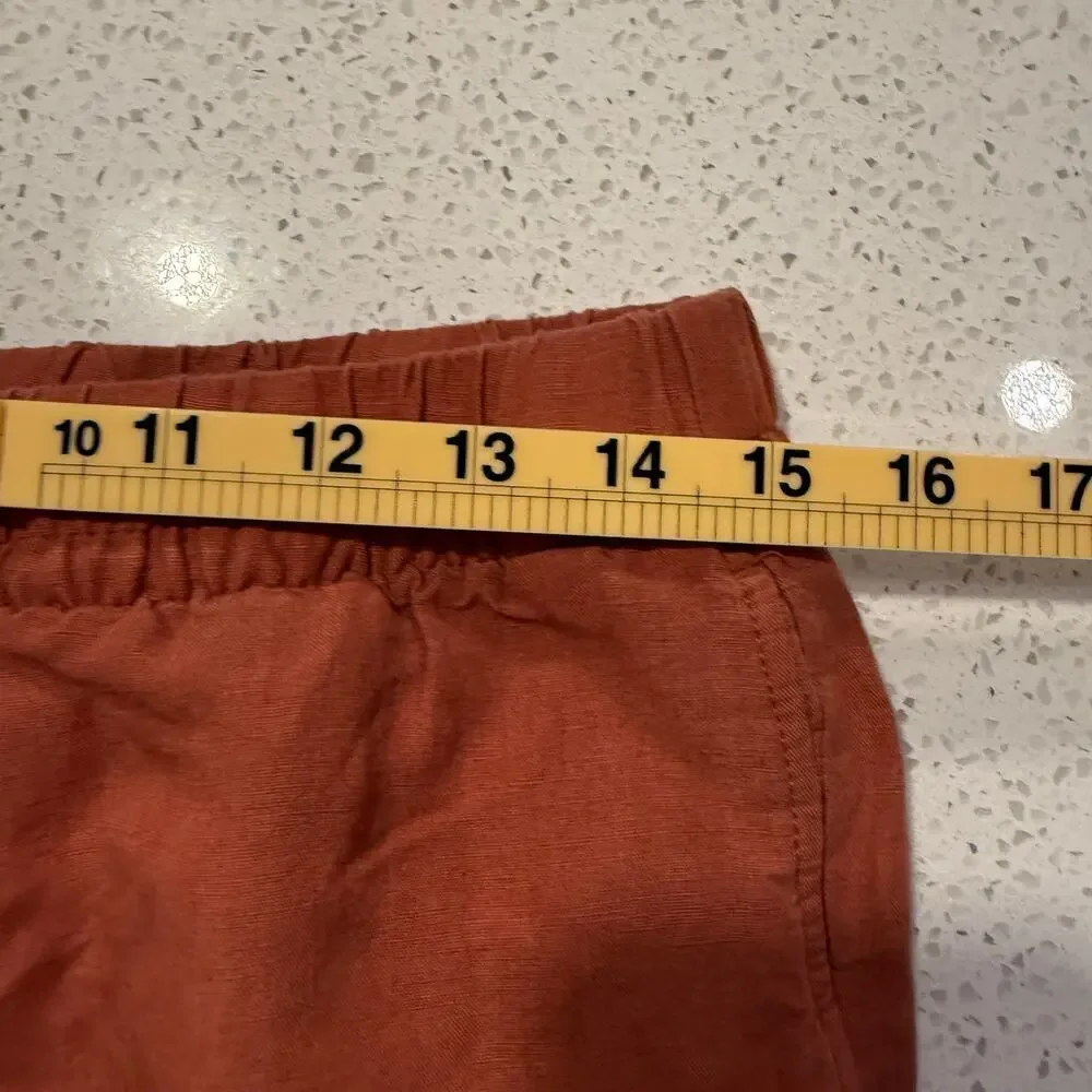 H&M Linen Blend Wide Leg Pull On Pants Rust Orange Relaxed Medium Resort Summer